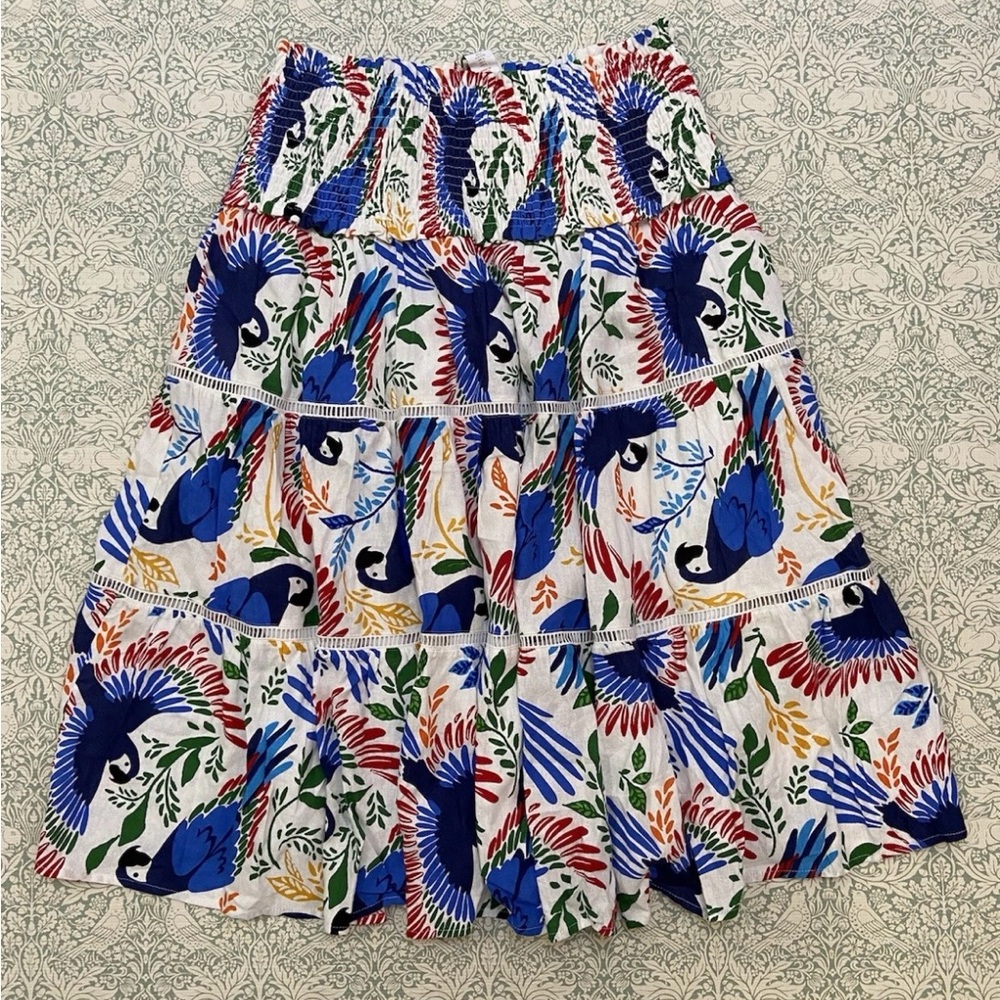 House of Harlow 1960 Birds of Prey Colorful Linen Midi Skirt Sz Large